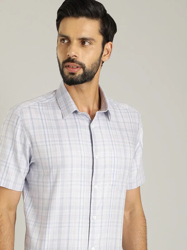Indian Terrain Men's Slim Fit Half Sleeve Checkered Purple Shirt